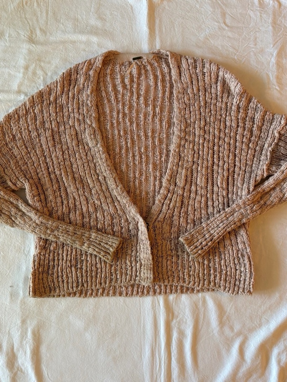 Free People Marled Taupe Open-Front Ribbed Cardigan